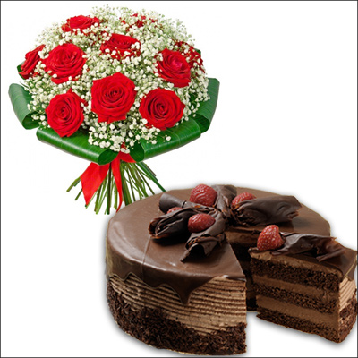 "Yummy Black Forest cake- Half KG , 12 Red Roses Bunch - Click here to View more details about this Product